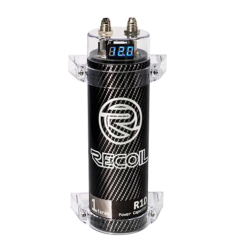 RECOIL R1D 1.0 Farad Car Audio Energy Storage Reinforcement Capacitor with Blue Digital Read-Out