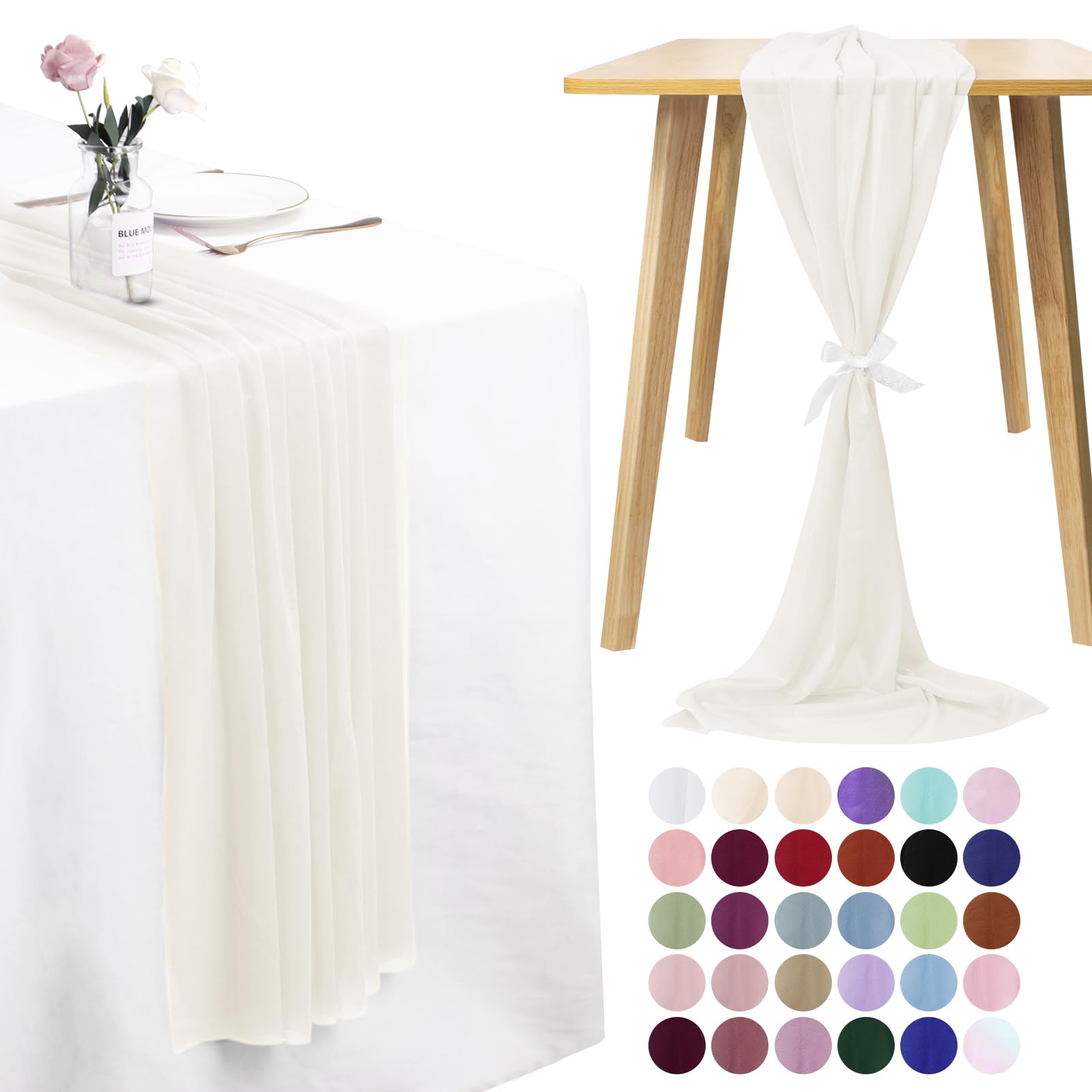 LEREATI Cheesecloth Table Runner Ivory White Chiffon Table Runner 75cm x 300cm Gauze Sheer Table Runner Tulle Cheese Cloth Tablerunner for Party, Wedding, Christmas, Shower Decorations