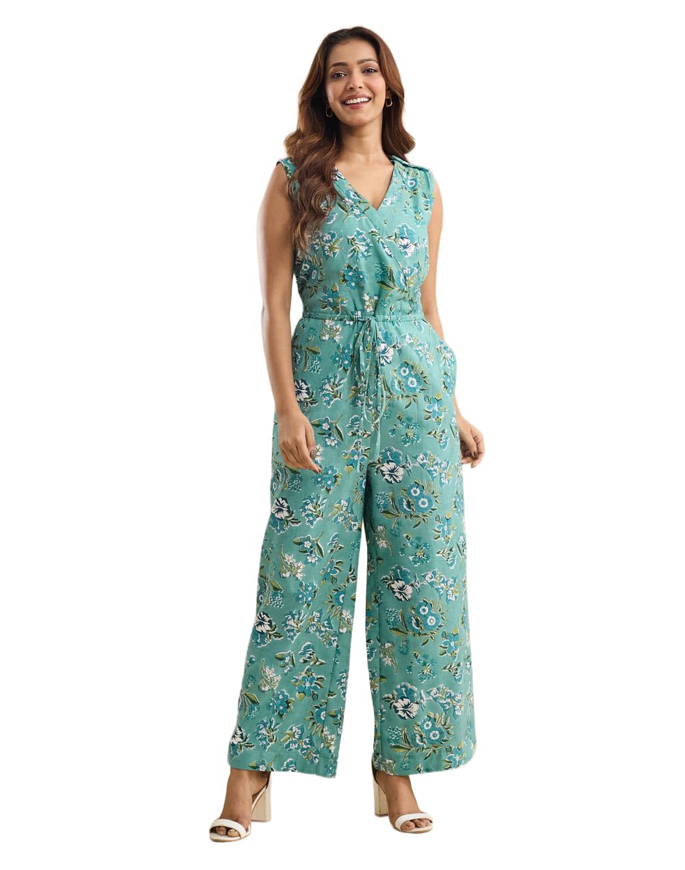 fabindia Green Cotton Linen Hand Block Printed Jumpsuit-picture-19