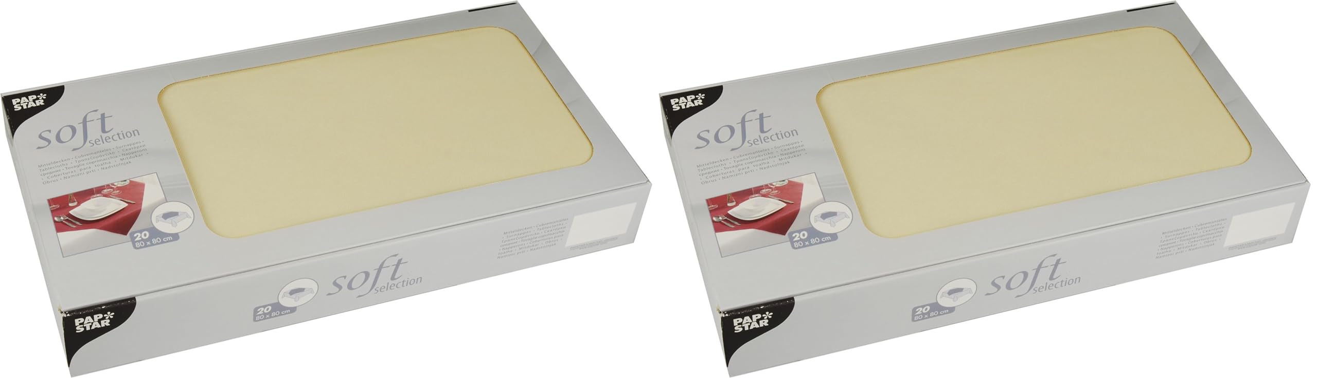 PAPSTAR, 20 Mitteldecken, stoffähnlich, Vlies Soft Selection 80 cm x 80 cm Creme, #82326 (Packung mit 2)