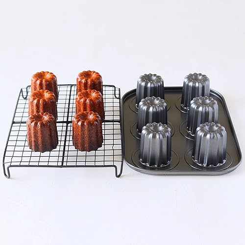 Miniatura 5 de Paquete de 2 moldes de canele de 6 cavidades, molde para pasteles de canele de 1.8 pulgadas, bandeja antiadherente para hornear, canele de acero al