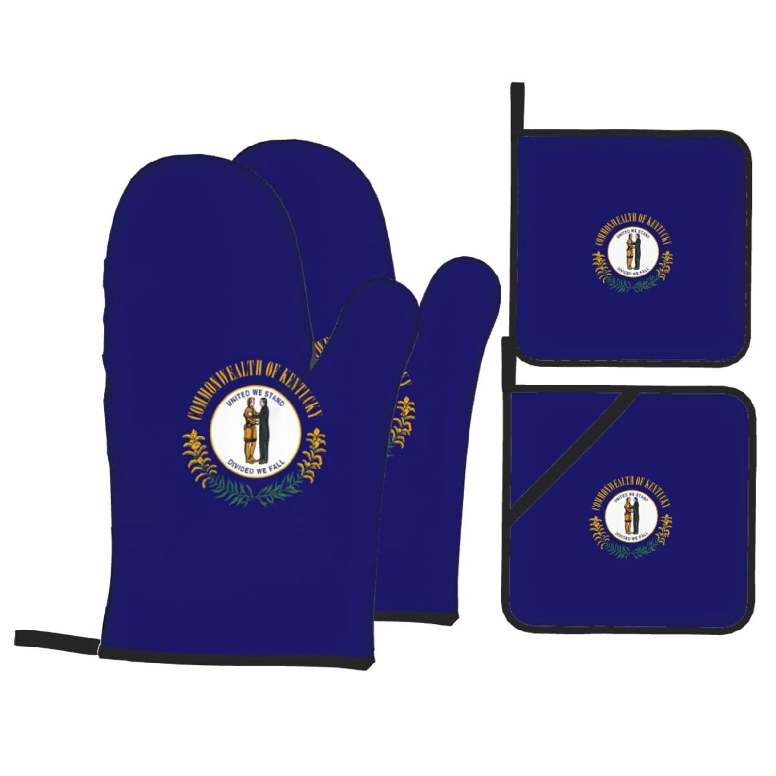 Kentucky State Flag Print 4-Piece Oven Microwaving Set Waterproof Kitchen Gloves for Baking Grilling Cooking