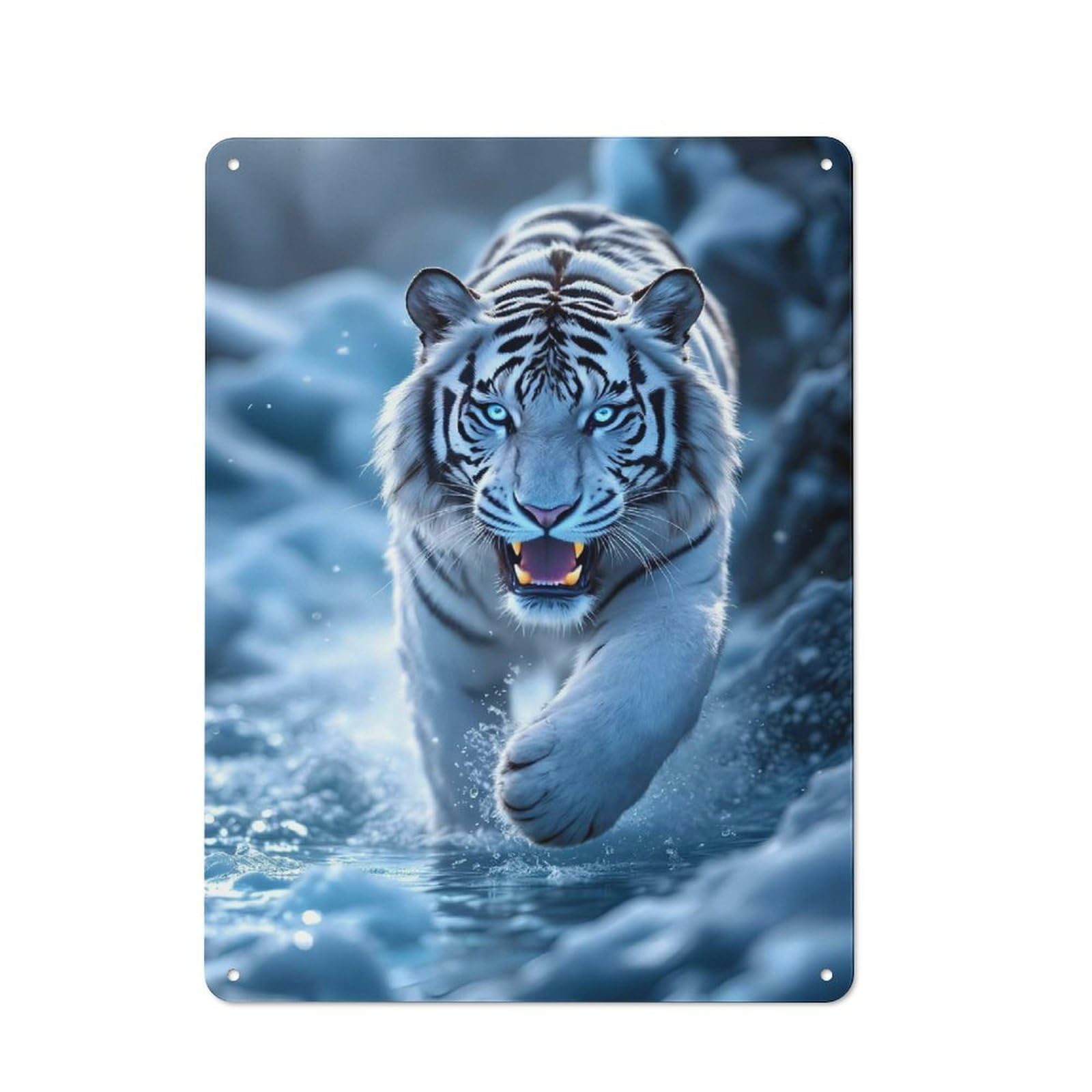Outdoor Room Shed Metal Sign 40x30cm Featuring White Tiger in Water, Shed Wall Decor for Shed, Garden Room, Porch Or Garage