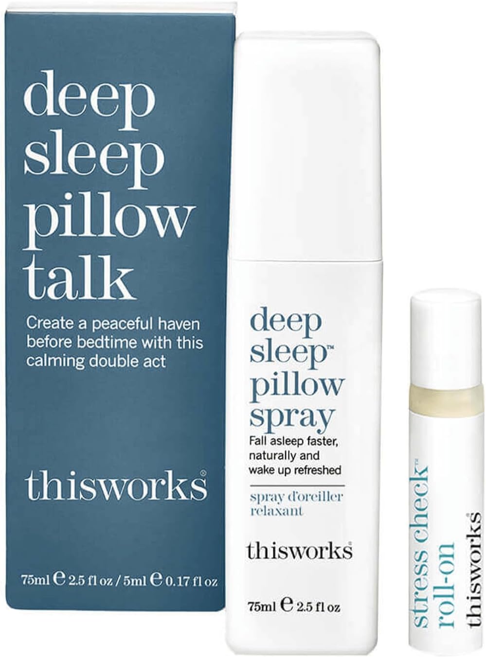 This Works Deep Sleep Pillow Talk Kit - Gift Set with Deep Sleep Pillow Spray 75 ml and Stress Check Roll On 5 ml - Self Care and Sleep Gifts for Women