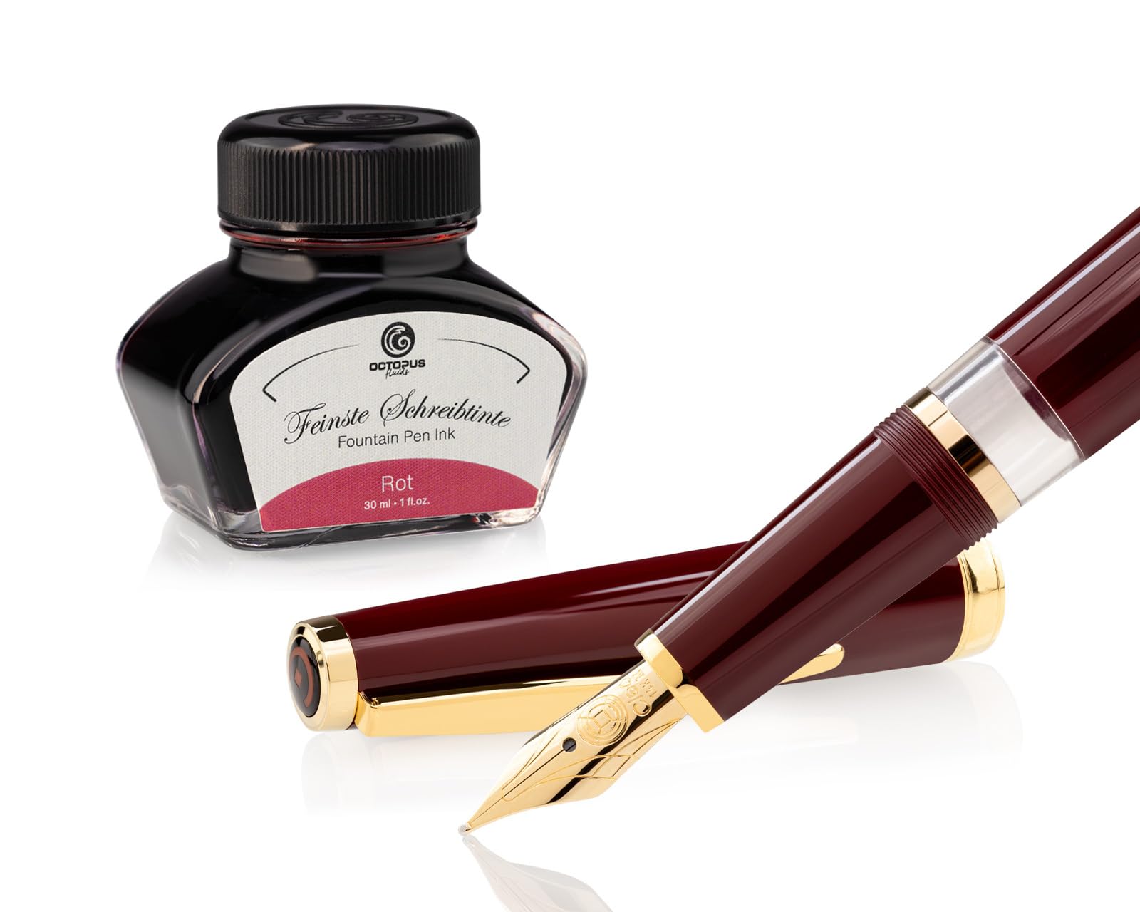 Cleo Skribent Classic Gold zestaw piór wiecznych, kolby, pióro M i tusz 30 ml, czerwony