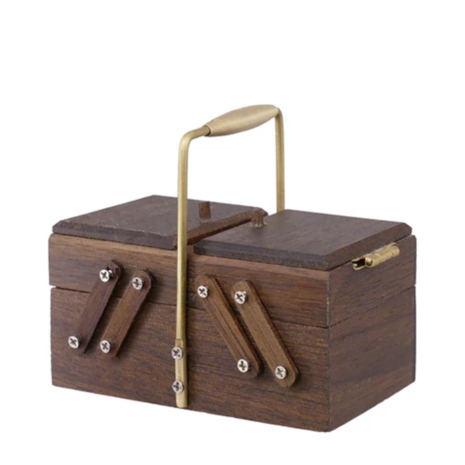 wooden sewing box Needlework Storage Box Sewing Sewing Thread Set for Camping Home DIY(Black walnut)