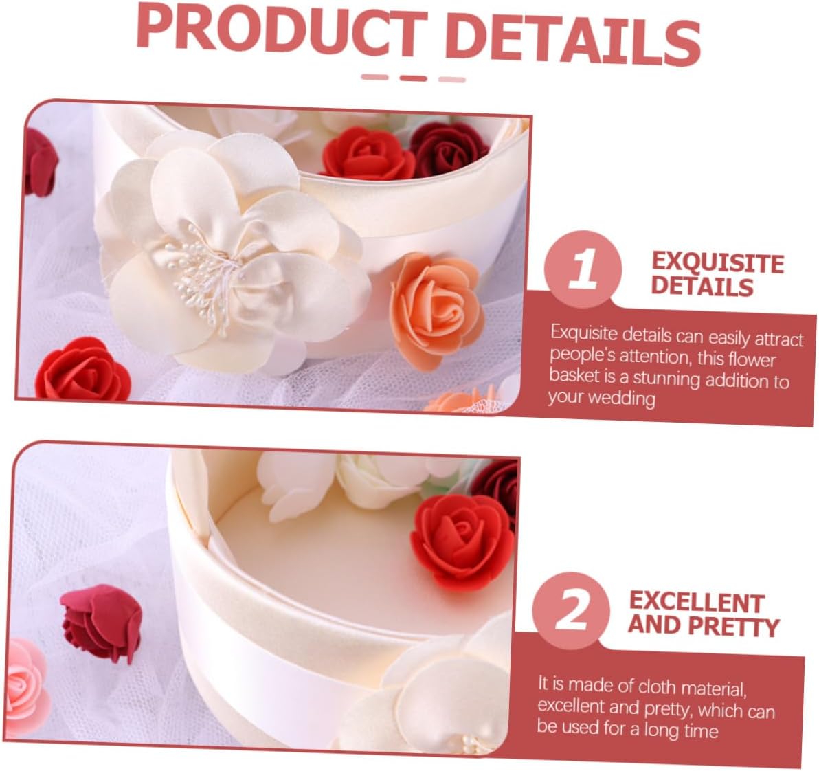 Set of 2pcs Satin Flower Girl Basket with Handle Wedding Flower Basket and Bridal Ceremony Supplies