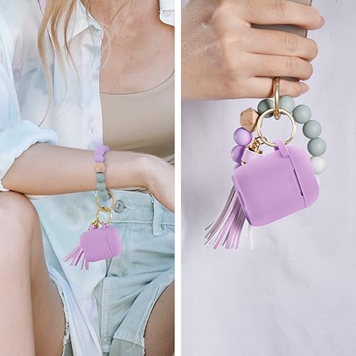 Vista 38 de Filoto Compatible con Airpod, bonita funda para Apple Airpod 2/1 para mujeres y niñas, funda protectora de silicona con llavero y pulsera