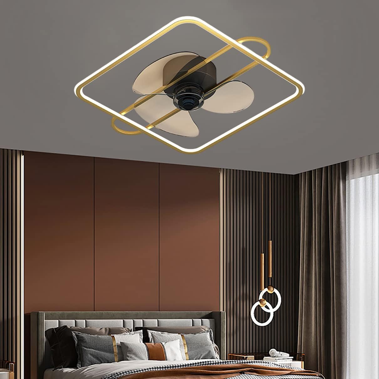 YUEGOO Ceiling Fans with Lamps,Bedroom Fan with Ceiling Light 3 Colors Dimmable Silent Remote Control Fan Ceiling Lights Indoor Dining Room Ceiling Fan Light/B/50Cm