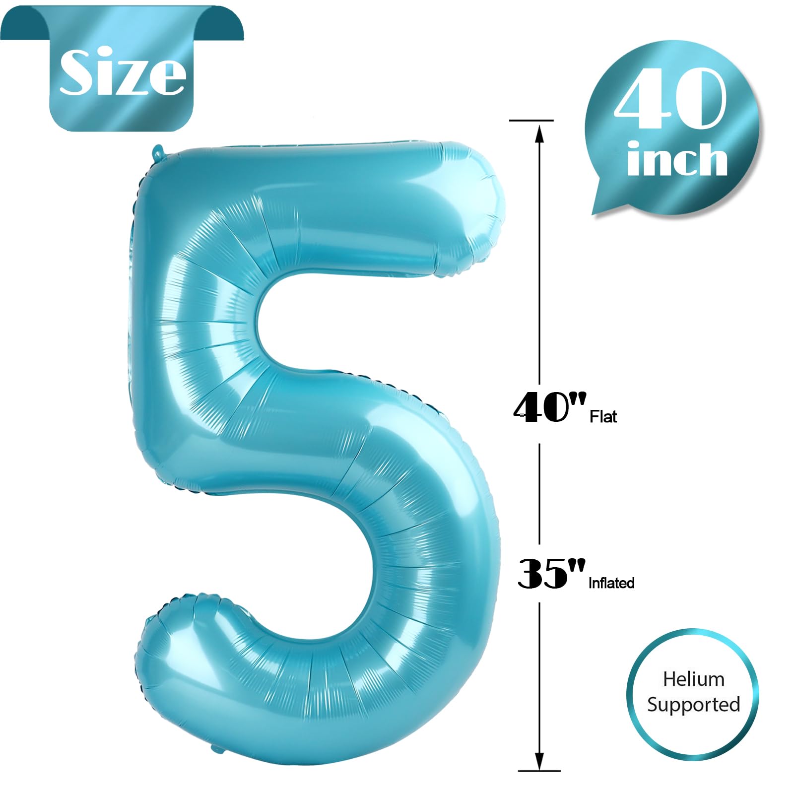 Amazon | パールセントブルー5バルーン、数字バルーン40インチ、5歳の