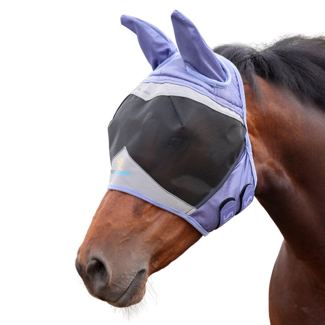 Shires FlyGuard Pro - Maschera antimosche con orecchie a maglia fine, misura standard, leggera e traspirante, protezione contro mosche e insetti, vestibilità sicura per affluenza, pascolo e uso