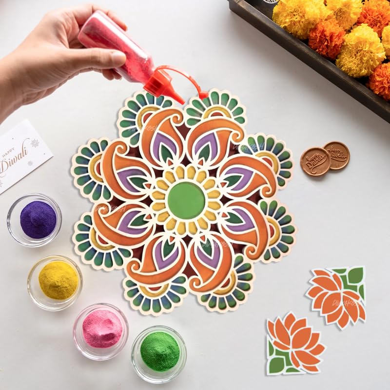 Divyakosh Rangoli Making Stencils with Rangoli Colours (10 Color Bottles), 11 Inch, Rangoli Mat with 4 Pcs Small Lotus| Reusable Rangoli Mats for Diwali Decoration, Rangoli Stencils, Rangoli Tools | (B0DH59NZZB) Amazon Price History, Amazon Price Tracker