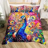 Feelyou Peacock Comforter Cover Colorful Peacock Bedding Set Oil Painting Animal...