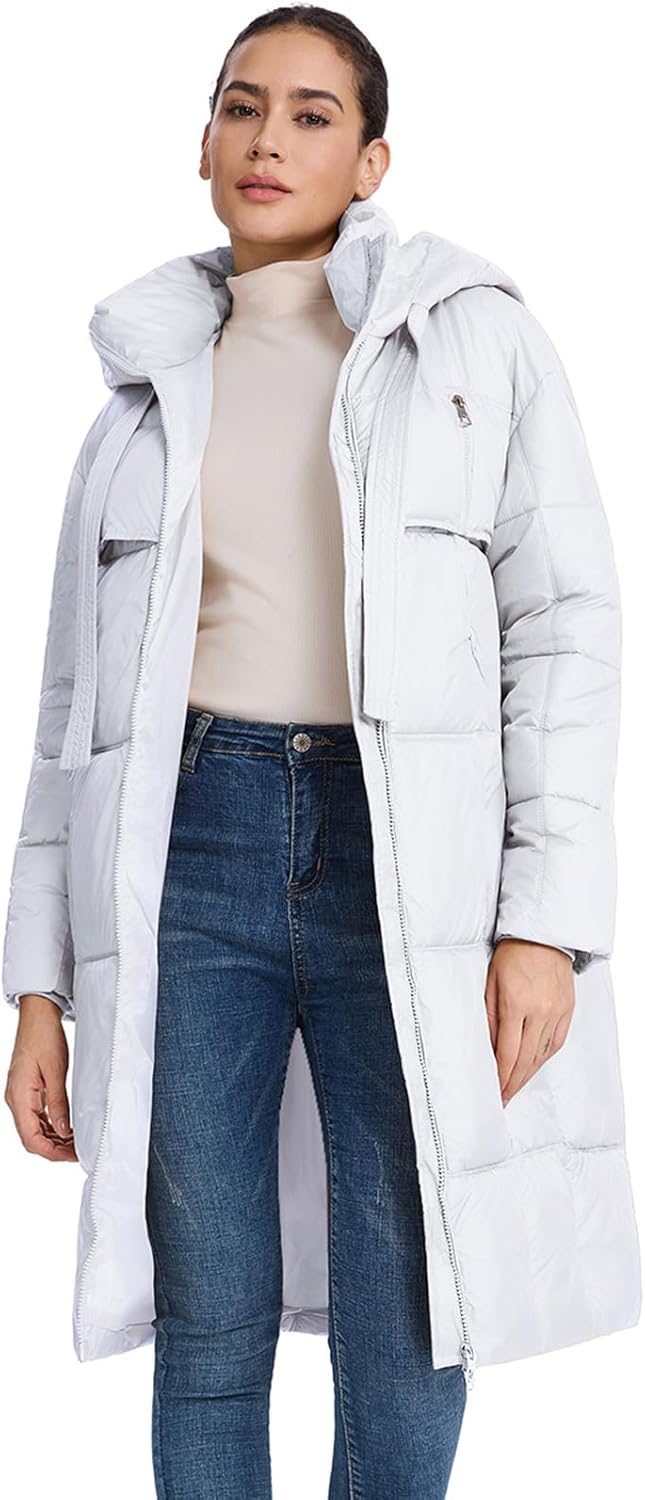 ALSOGO Women's Long Puffer Coat Thickened Hooded Quilted Padded Jacket Warm Winter Down Parka with Zipper Pockets - Image 3
