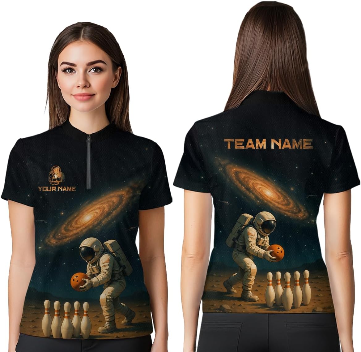 Custom Astronaut Bowling Shirts for Men Women Team Custom Bowling Jerseys Bowling Polo Shirts and Bowling Quarter Zip