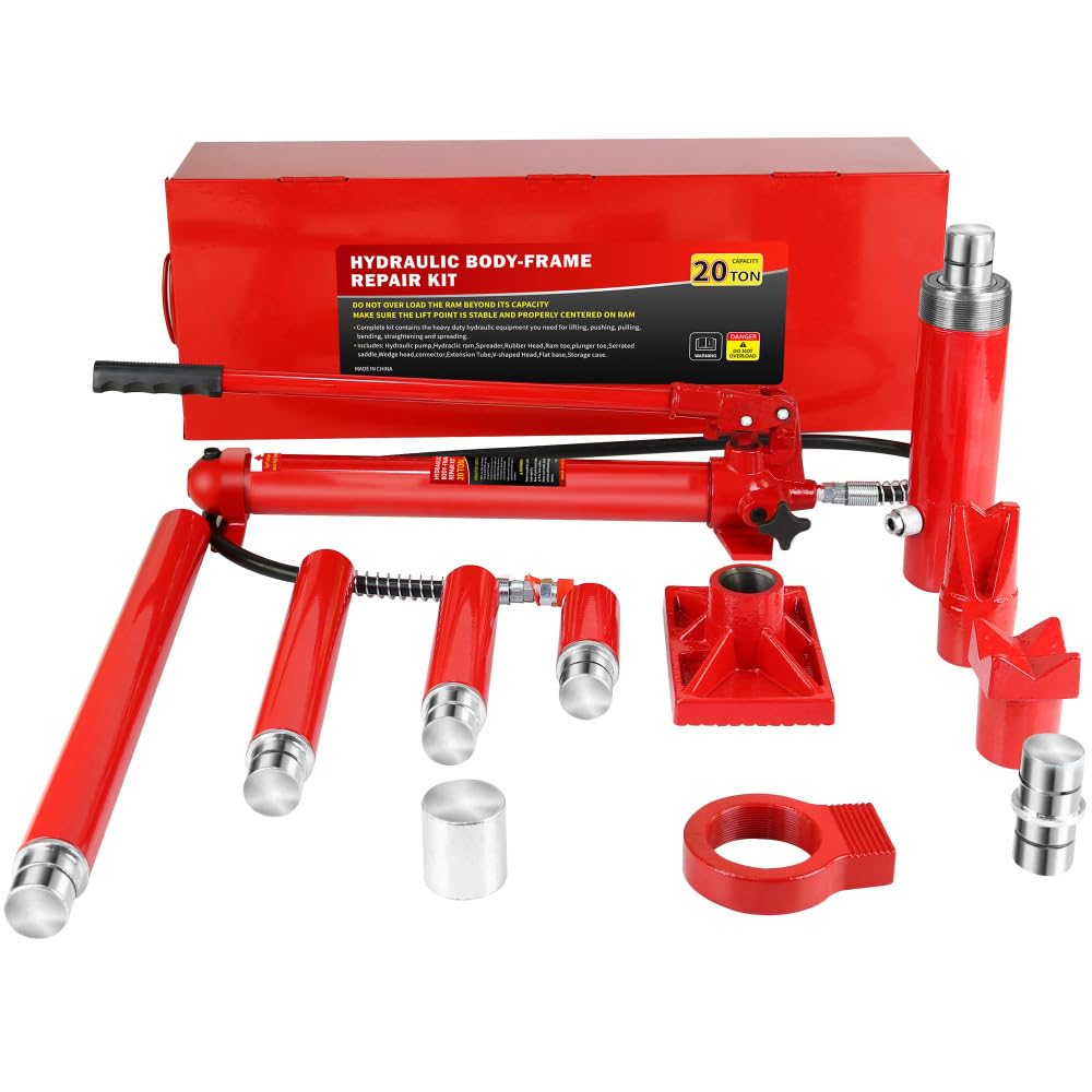 Porta Power Kit de 20 toneladas, gato hidráulico portátil con manguera de aceite, kit de reparación de marco de carrocería de automóvil con estuche de almacenamiento para reparación de automóviles