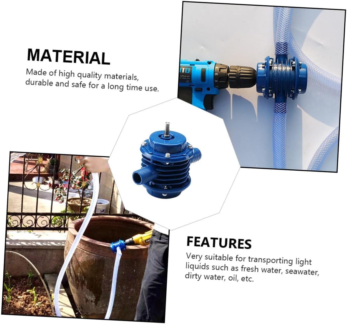 Mini Self-priming Water Transfer Pump Electric Drill Compatible Portable Household Utility Pump Blue