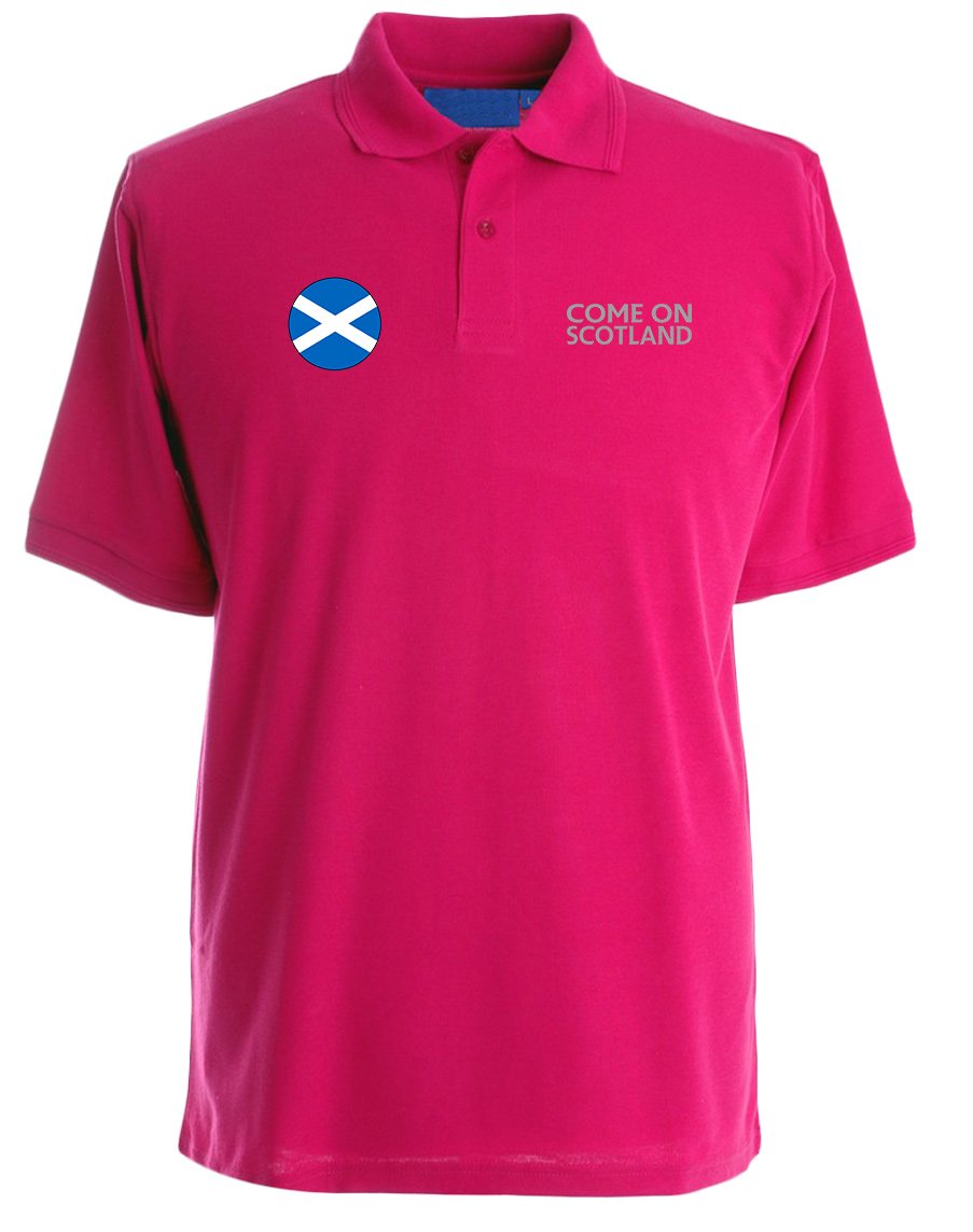Swagwear Men's Dark Pink, Dark Pink Come On Scotland Embroidered Scottish Premium 210G Football Unisex Polo T-Shirt 8 Colours (Xs-4Xl)