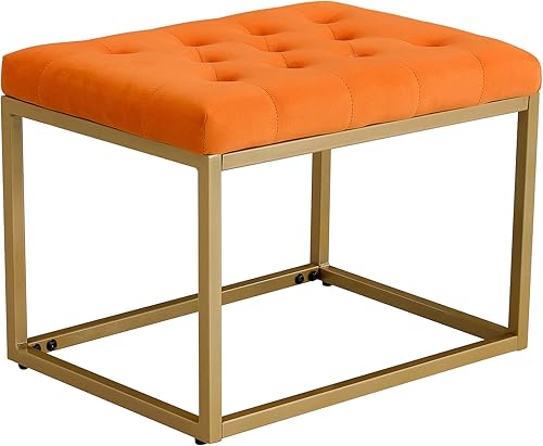 pouseayar Reposapiés otomano otomana para sala de estar y dormitorio silla de tocador cuadrada taburete de terciopelo con patas de metal asiento