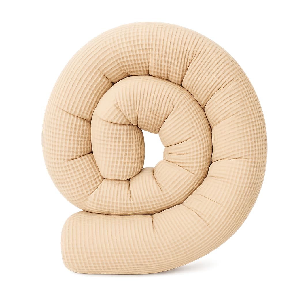 Schlangenmanufaktur® Baby Kuschelschlange Waffelpique Beige aus 100% Baumwolle – handgefertigt in Bayern, atmungsaktiv & Öko-Tex zertifizierte Materialien – Laufstall-Umrandung (450x13cm)