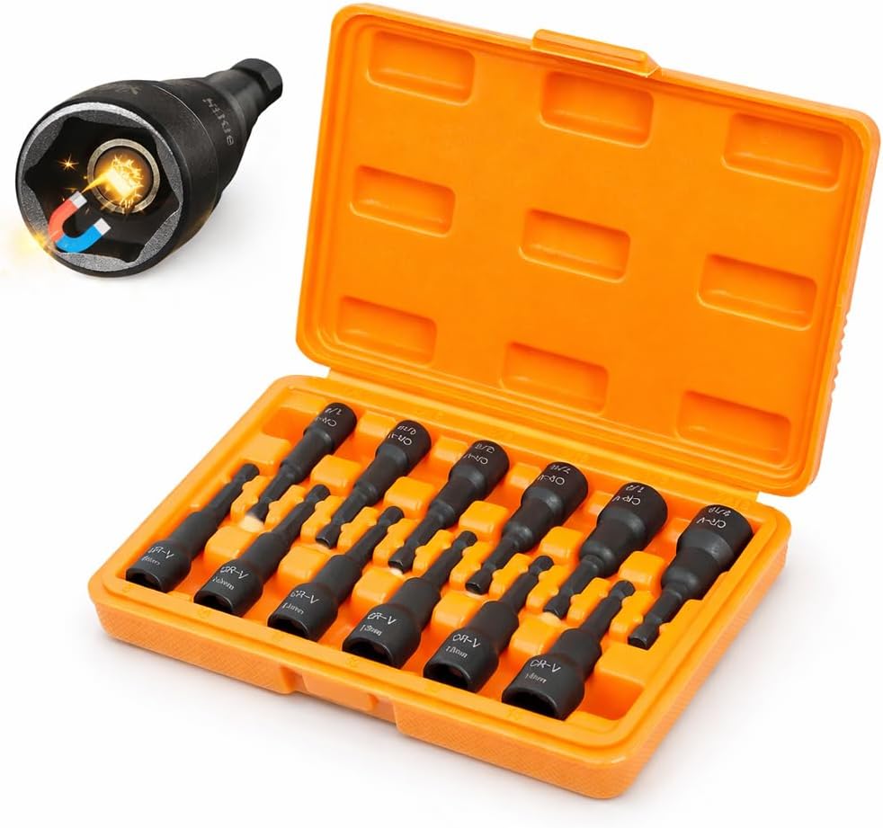 12-Piece Magnetic Nut Driver Set - Premium Impact Power Hex Nut Driver Drill Bit Master Kit, SAE & Metric, 1/4-Inch Quick-Change