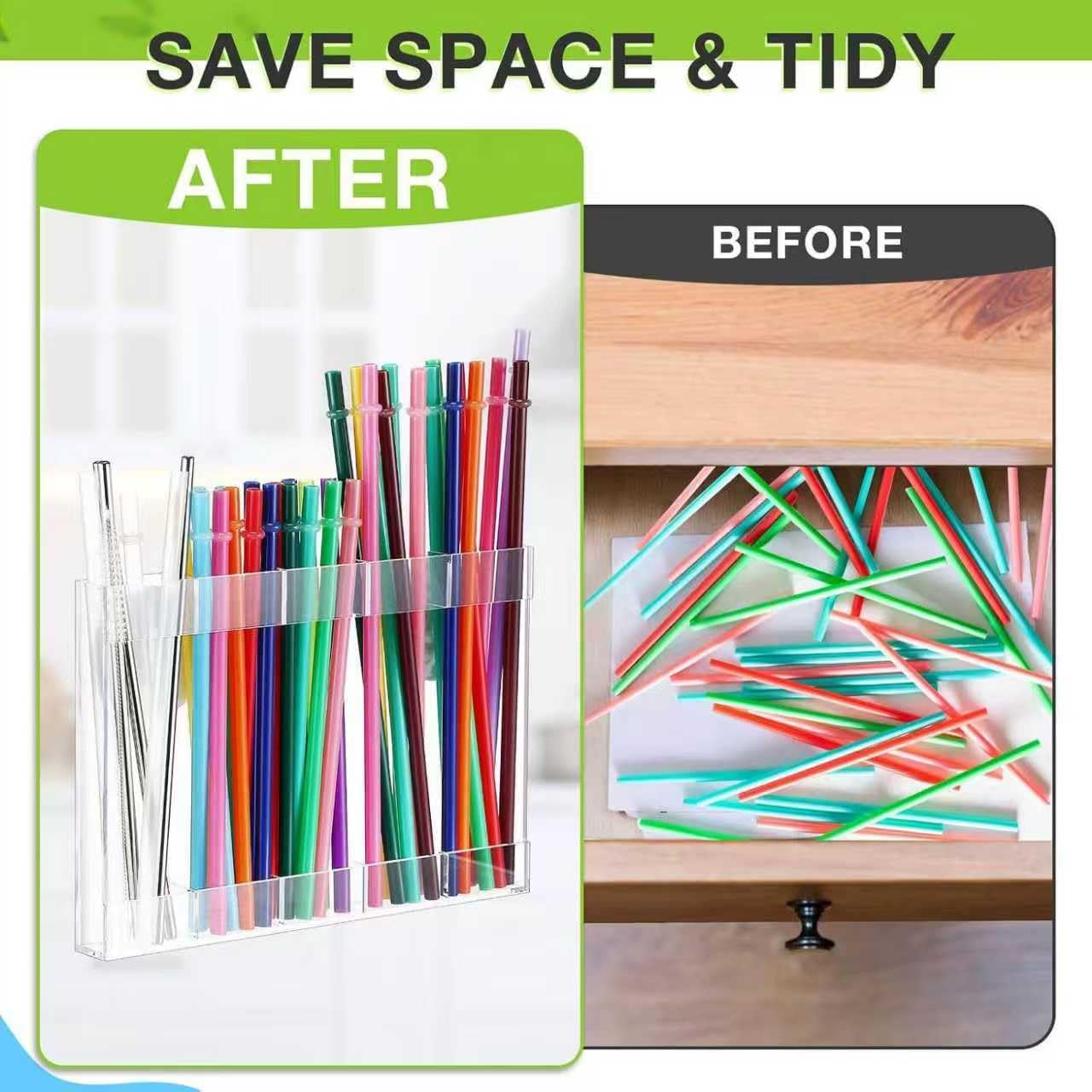 Reusable Tumbler Straw Organizer Storage Container for Counter Cabinet Cupboard Kitchen Acrylic Straw Holder for Stanley Reusable Organizer with Double Sided Adhesive Tape - Image 4
