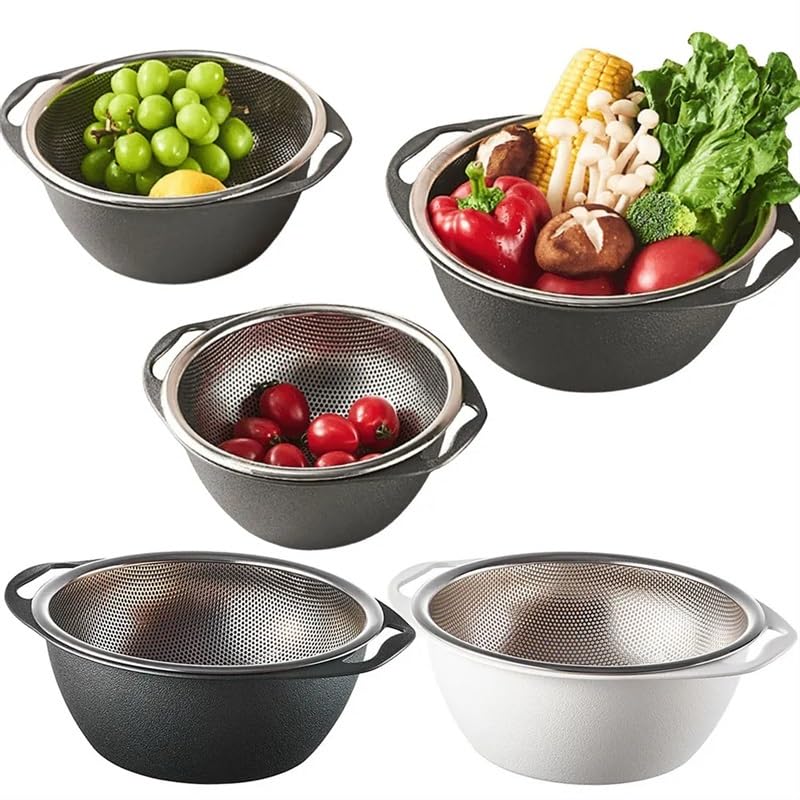 Cestello for colino da cucina a doppio strato Set di ciotole for scolapasta 2 in 1 Cestello for lavare frutta e verdura Ciotola for scolare l'insalata for frutta, verdura e pasta Cestello portaoggetti