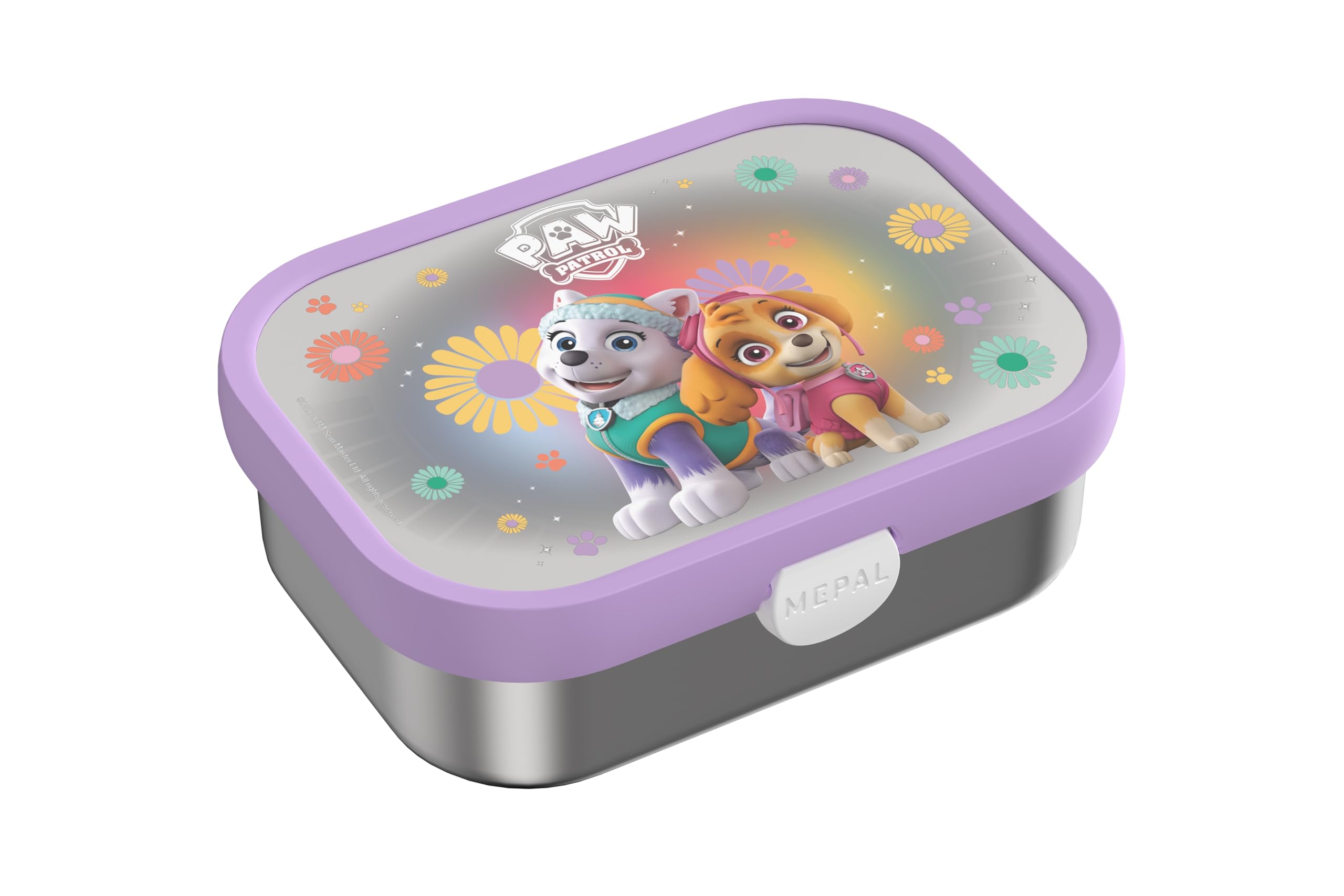 Mepal - Stainless Steel Bento Lunch Box Campus - Bento Box Children - Lunch Box for Children with Compartments & Fork - Meal Prep Box with Clip Closure - Dishwasher Safe - 750 ml - Paw Patrol Girls