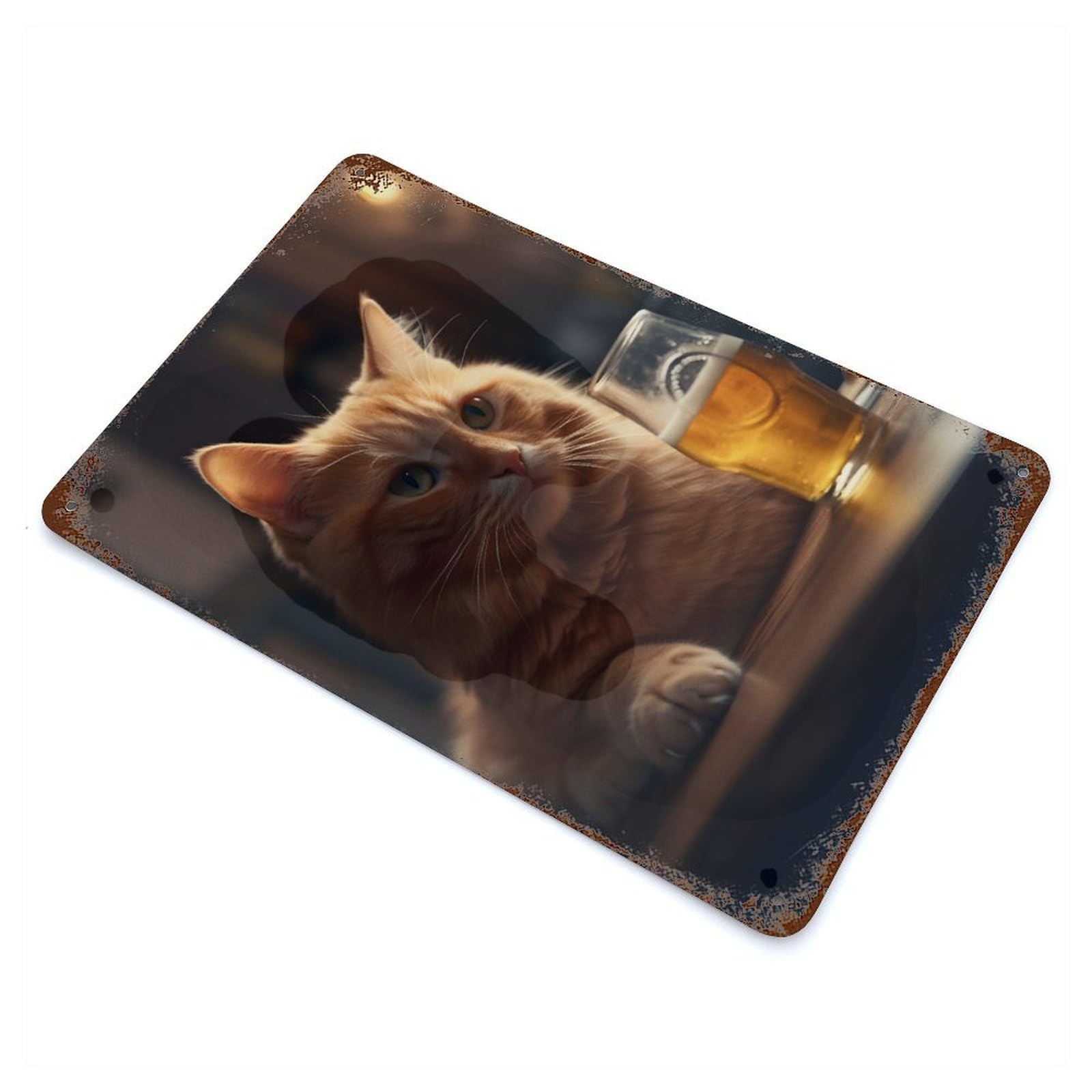 Cat A Glasses of Beer Retro Metal Sign 11.8"x7.9", Classic Wall Plaque for Garage, Pub Or Kitchen