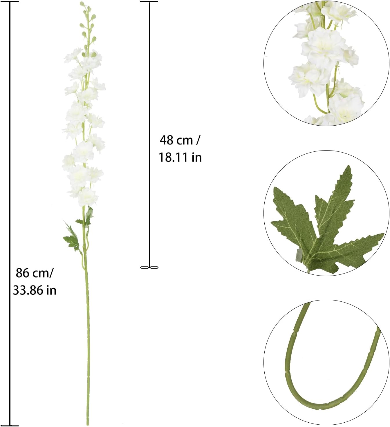 Ivory Flowers 33.86" Delphinium Artificial Flwoers Cream White Fake Flowers 5PCS Long Stem Snapdragon Flowers for Tall Vase for Wedding Centerpieces Home Party Decor (Cream White) - Image 3