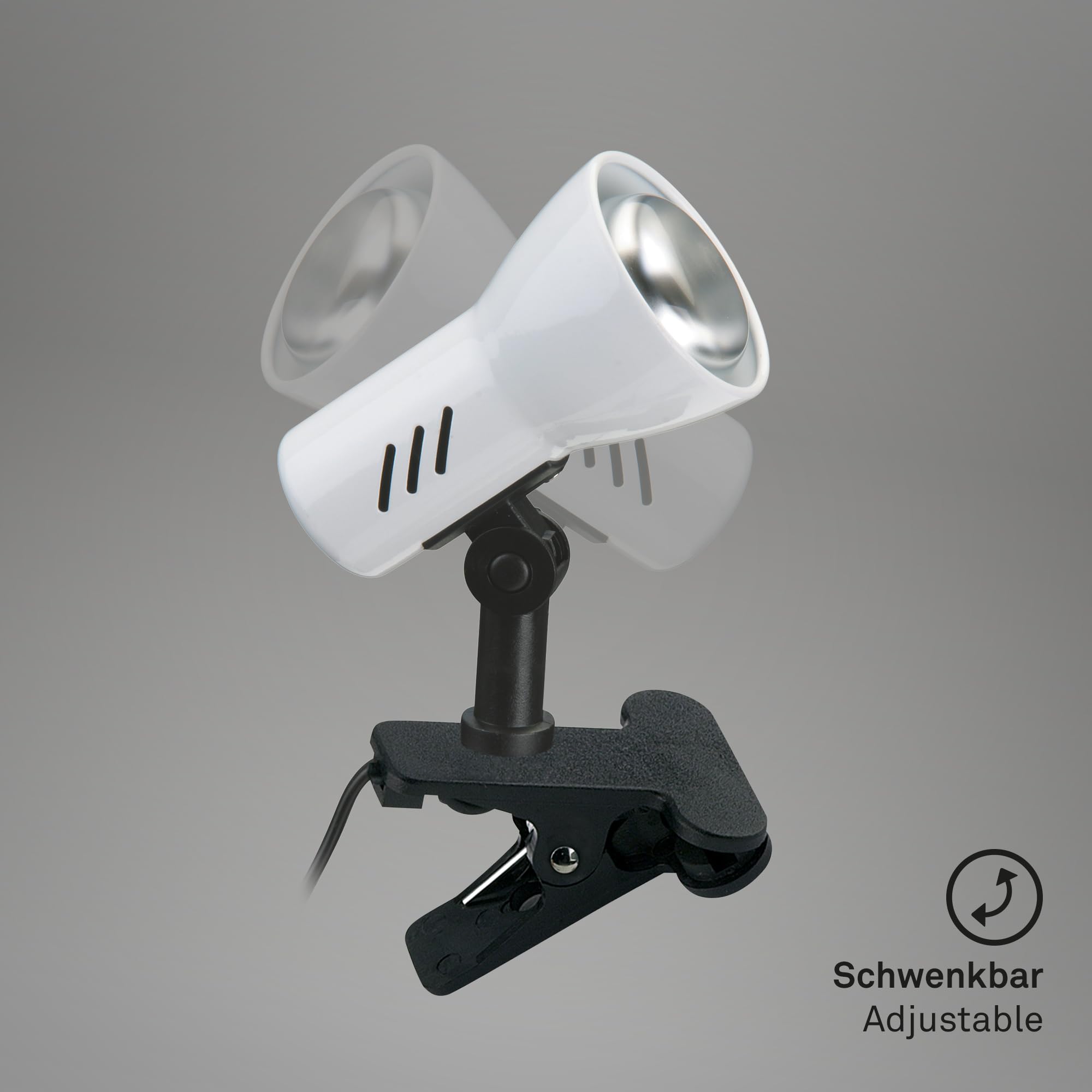 BRILONER - Lampka nocna, lampa biurkowa, lampa stołowa, lampa do czytania, klips do książek, lampa zaciskowa, obrotowa, włącznik na sznurek, biała
