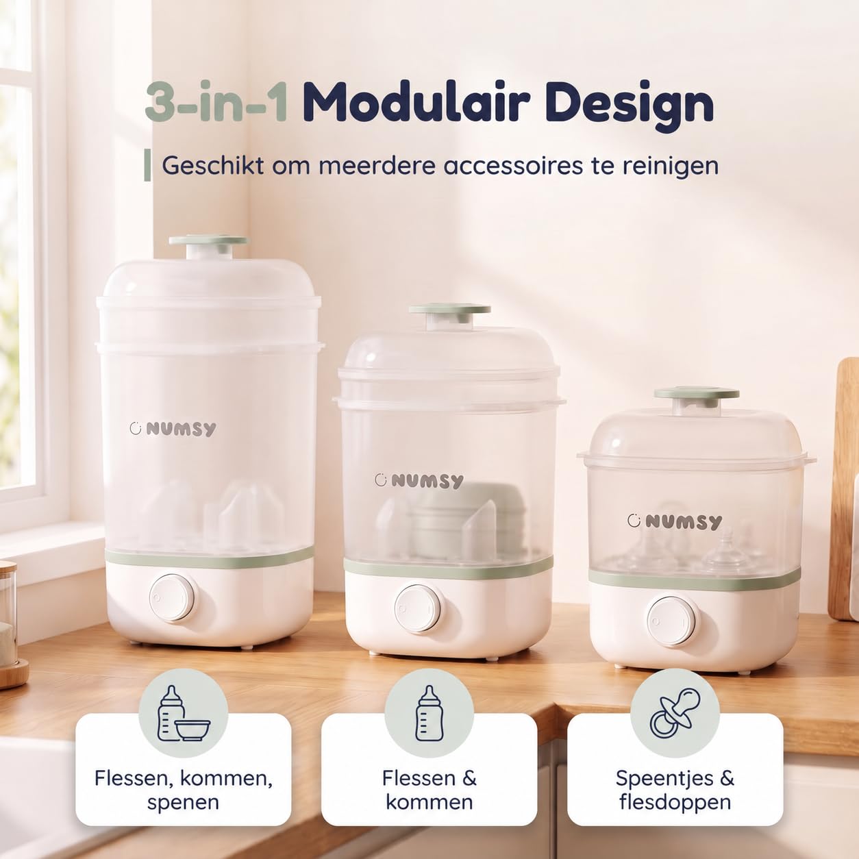 Numsy Steamy Flaschensterilisator und Trockner - 3-in-1 Bottle Sterilizer