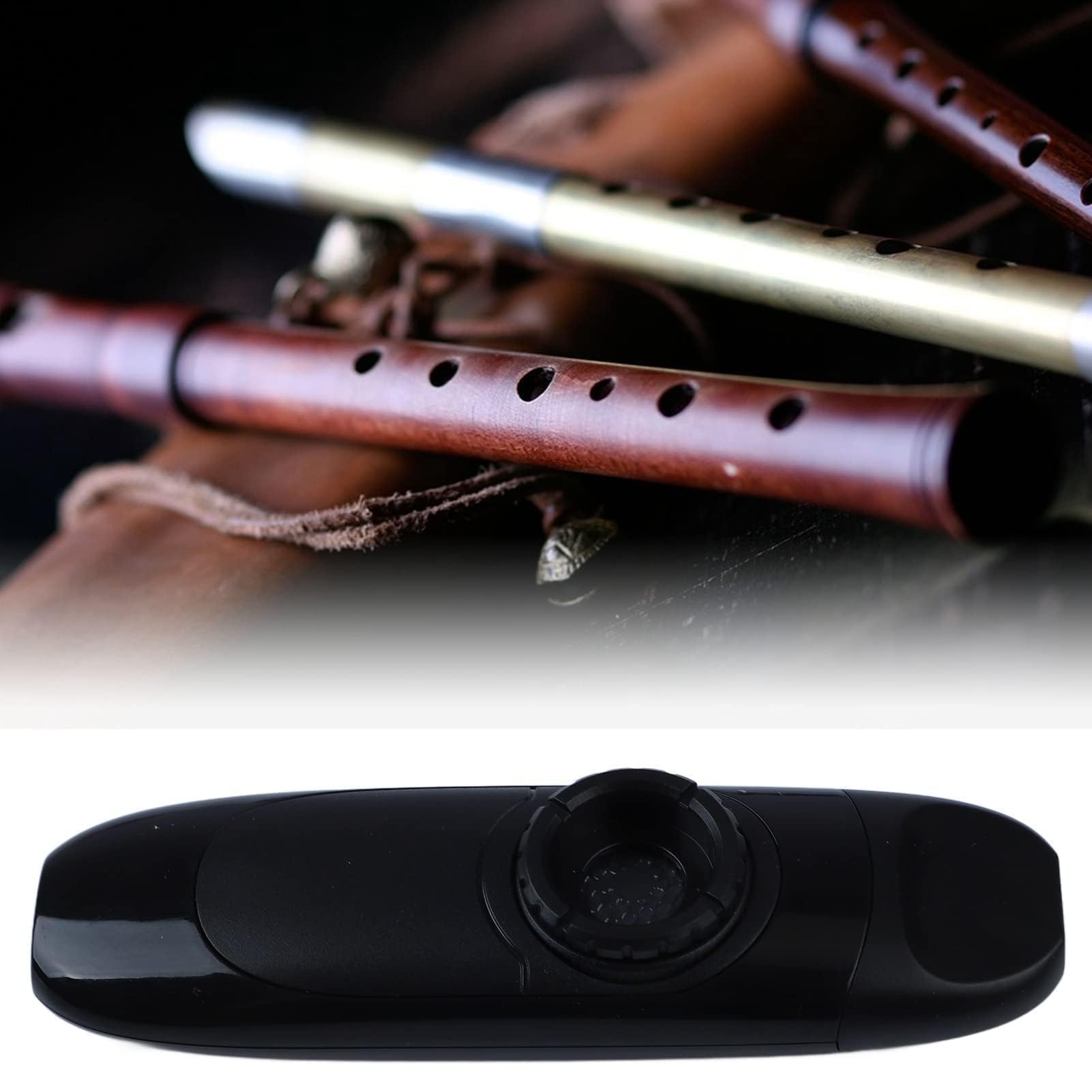 Kazoo Eléctrico, Juego de Kazoo Portátil Pequeño de Resina de Aleación de Aluminio Profesional de 11 Cm con Pastilla para Rendimiento (Negro)