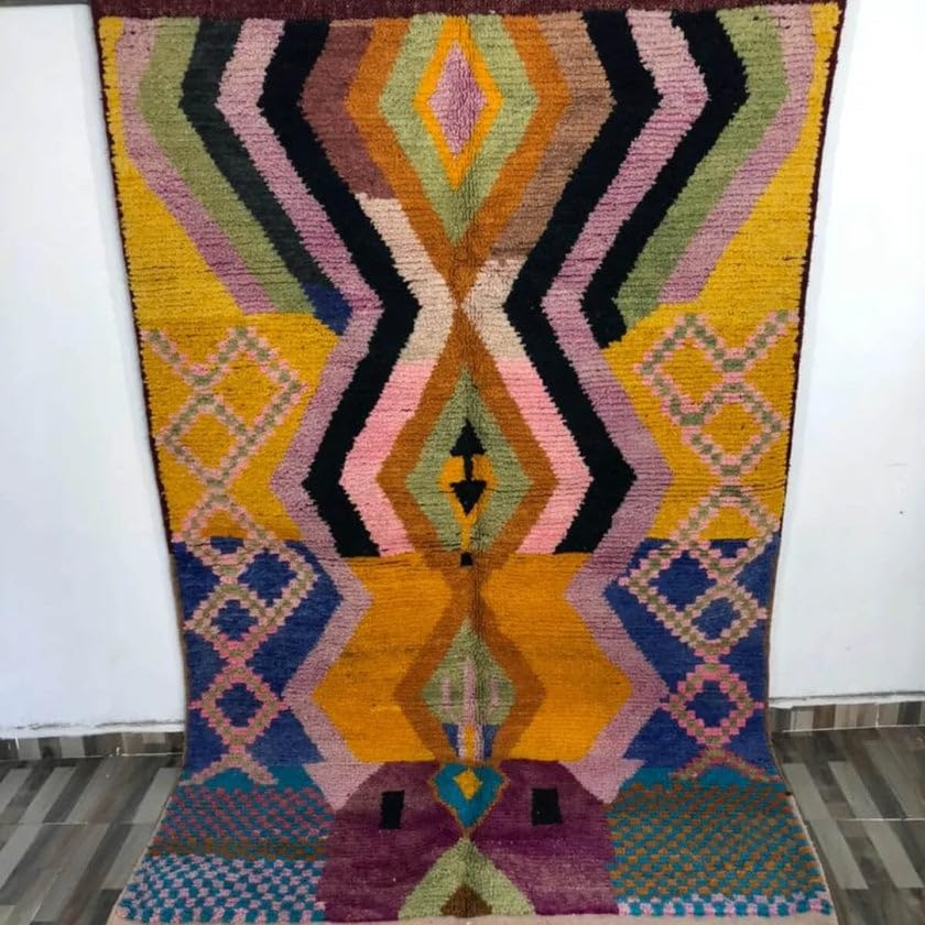 Générique Tifinagh Shop - Tapis Berbère Boujaad Authentique du Maroc - Fait Main en Laine – 259 x 159 cm – Tapis Marocain Artisanal