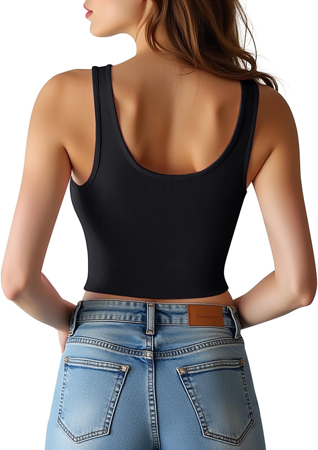 4 Pack Tank Tops for Women,Scoop Neck Sleeveless Crop Top Cotton Basic Cropped Going Out Athletic Sports Gym Shirts for Women - Image 7