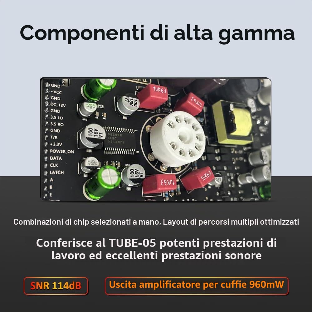 KGUSS FX-AUDIO- TUBE-05 HiFi Vacuum 12AU7 Tube Amplificatore per cuffie Bass Treble EQ Preamp, per cuffie 30-600Ω, con telecomando