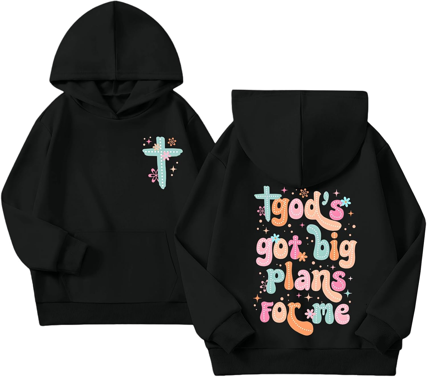 Christian Hoodies for Girls God Bible Verse Hoodie Kids Cute Sweatshirt Faith Hooded Sweatshirt Preppy Pullover Top