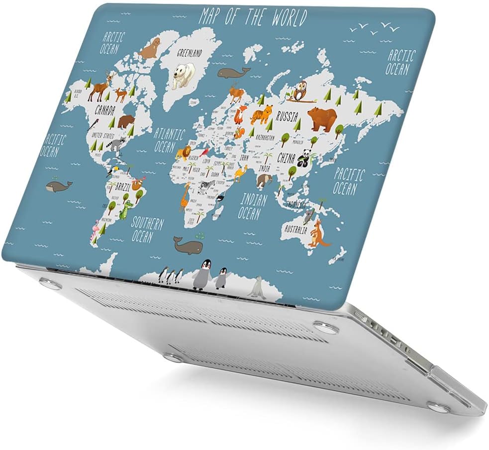 Case Compatible with MacBook Air 13 inch Case 2022 2021 2020 2019 2018 Release M1 A2337 A2179 A1932, Plastic Hard Shell Case Cover for Mac Air 13 Retina with Touch ID, World Map - Image 4