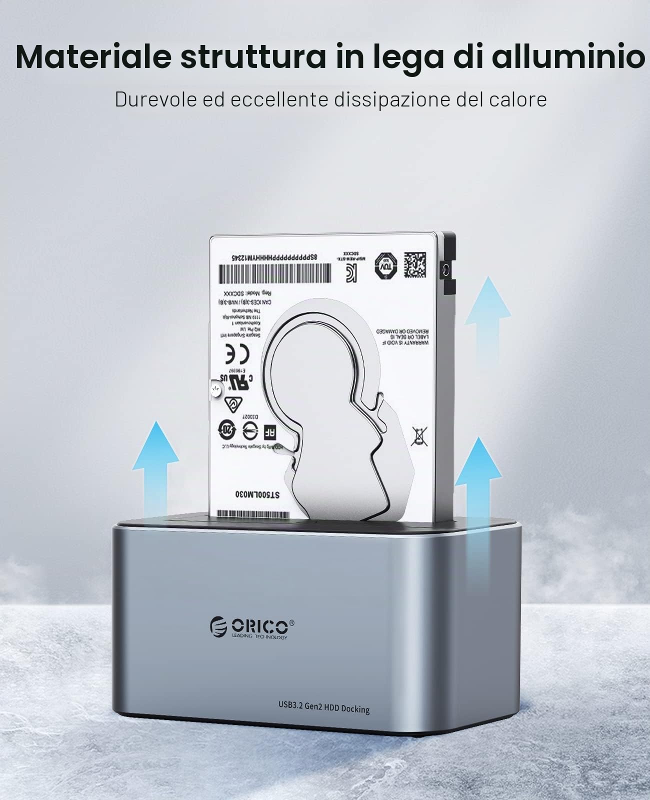 ORICO Docking Station Hard Disk per 2.5/3.5 pollici SSD/HDD, USB 3.2 Gen 2 Alluminio Hard Drive Docking Station, Supporta UASP, 1TB, 2TB, 4TB, 8TB fino a 18TB SSD, con Alimentazione.(6616C3)
