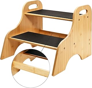 Ollieroo Bamboo 2 Step Stool, Heavy Duty Kids Step Stool with Non-Slip Stepping Surface, Stepping Stool for Kids Adults, Toddler Step Stool for Bathroom Sink Kitchen Counter Bedside(Natual)