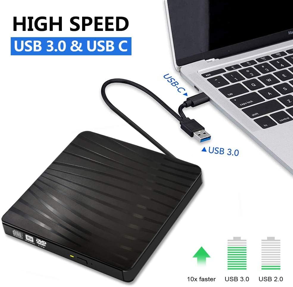 USB 3.0 Lectora CD DVD externa portátil negra miniatura 2