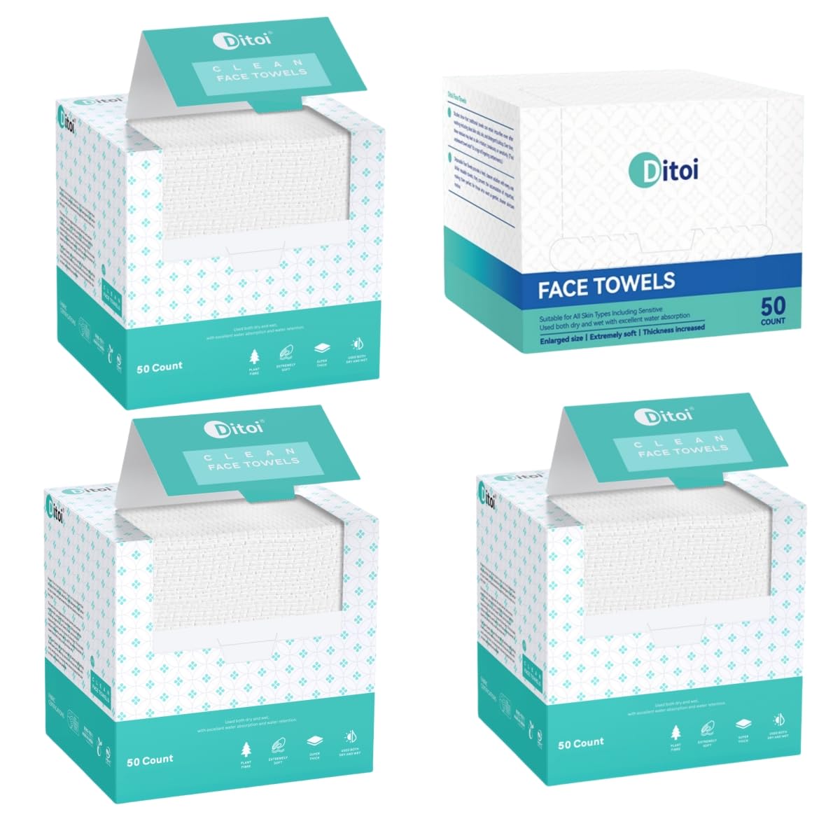 Disposable Face Towels 150 count+ Cotton Face Towels 50 Count