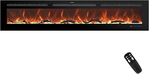 Miniatura 35 de Chimenea eléctrica de 42 pulgadas, calentador de chimenea empotrado y montado en la pared, chimenea lineal de 750 W/1500 W con control remoto