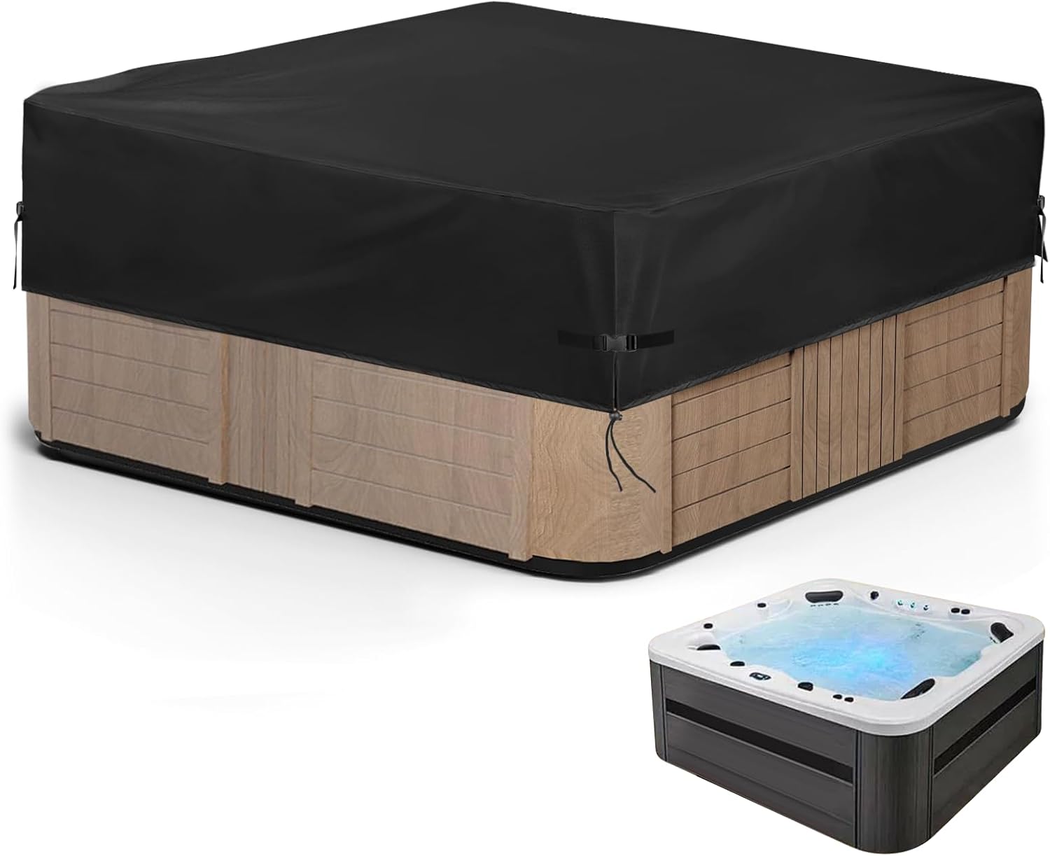 Square Hot Tub Cover, Heavy Duty SPA Covers for Hot Tub, Outdoor SPA Protector Waterproof & Anti-UV Jacuzzi Cover,Black - 80 X 80 Inch