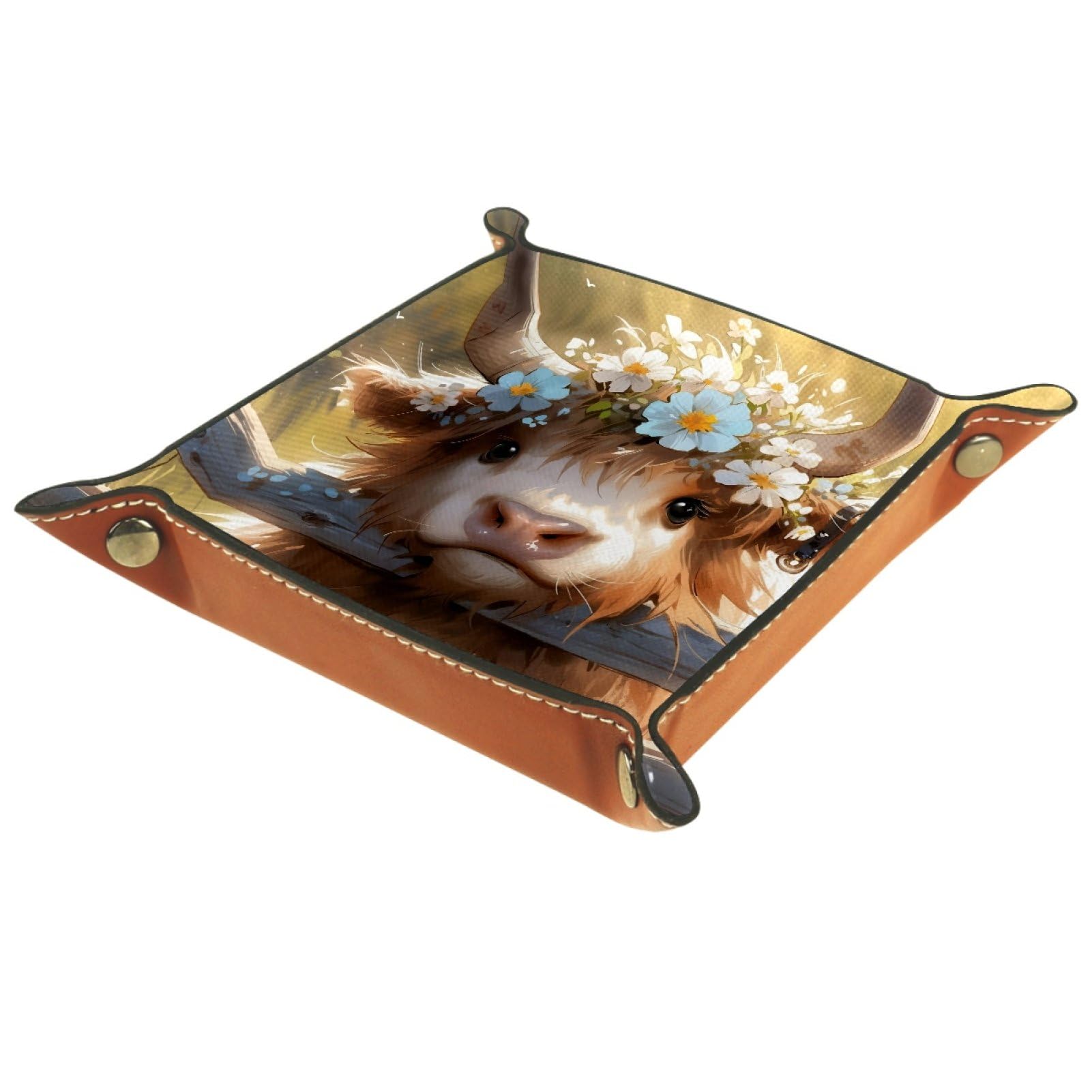 VAPOKF Cute Highland Cattle Portable Folding Dice Rolling Tray, Microfiber Leather Dice Holder for Dice Games Like RPG, DND and Other Table Games