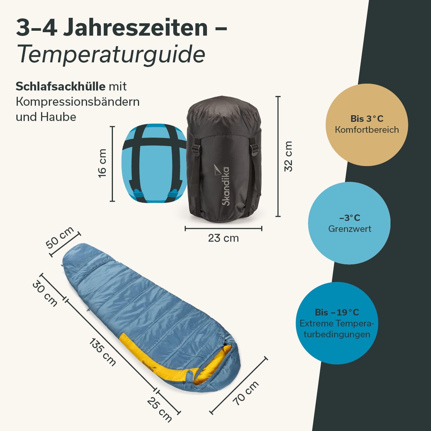 Skandika Śpiwór Make | Mumie Model dla juniorów / dorosłych / dzieci, 3-4 pory roku, nylonowy ripstop, kompaktowy, wodoodporny, worek do pakowania | na zewnątrz, kemping, wędrówki, zima