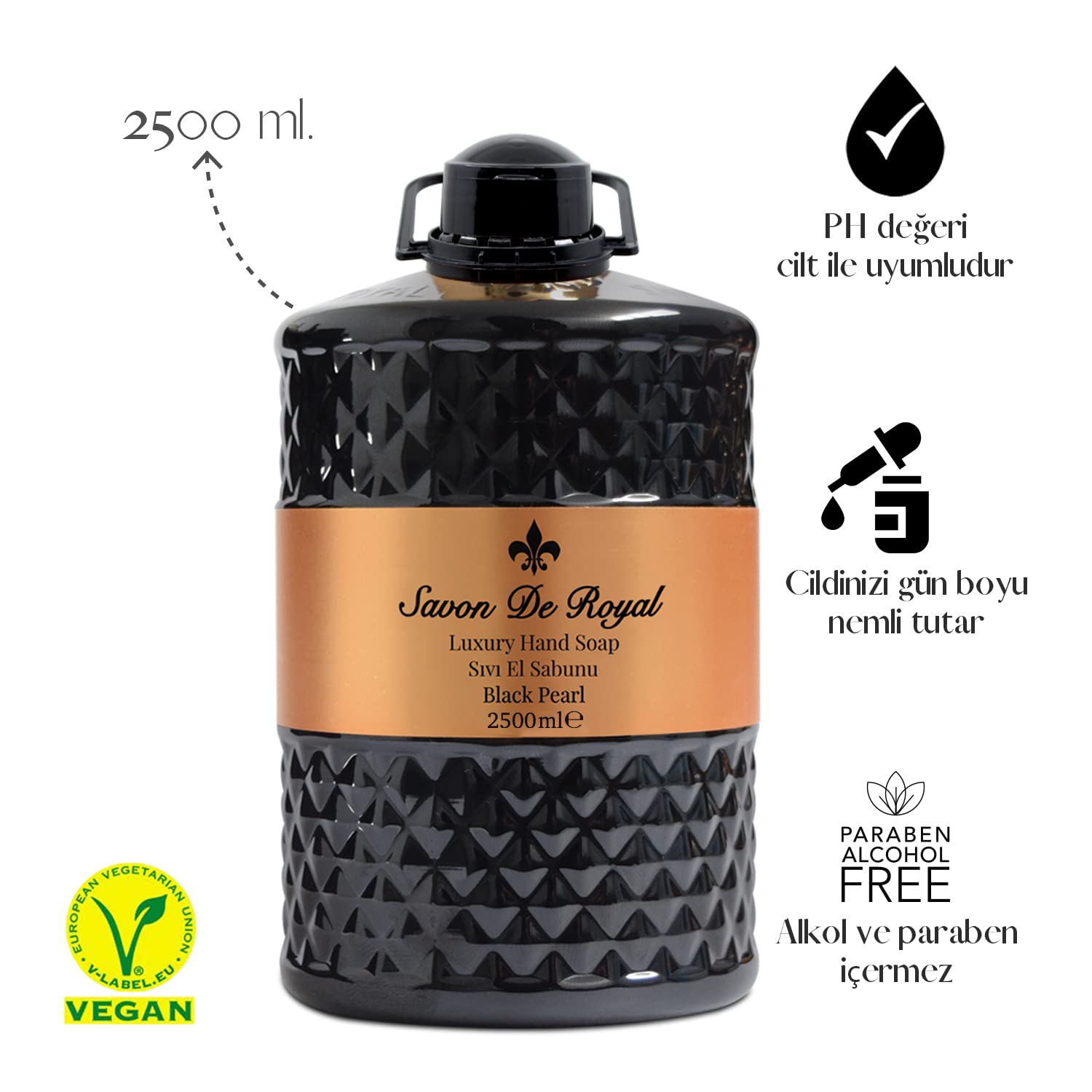 Savon de Royal Luxury Vegan Sıvı Sabun Black Pearl 2500 ml 1 Paket (1 x 2500 ml)