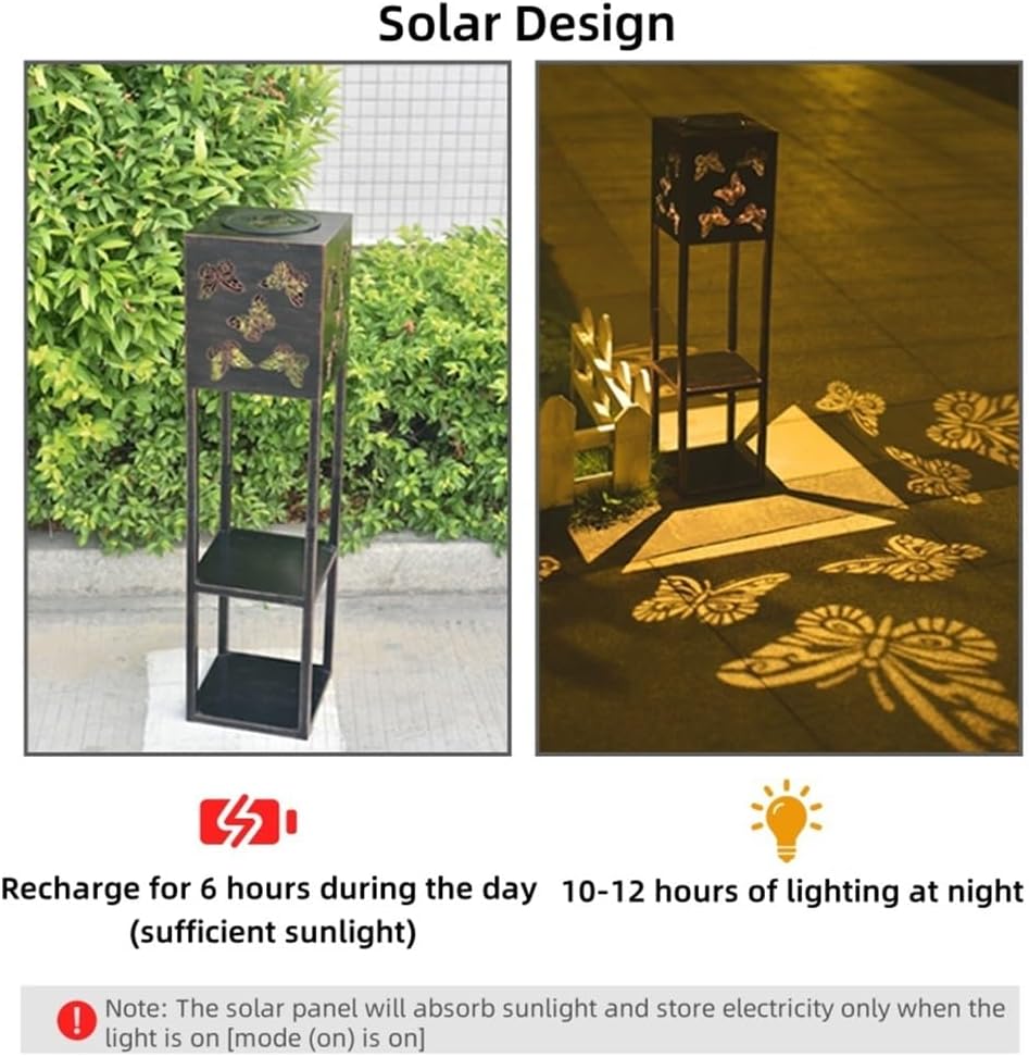 Outdoor Floor Lamp, Solar Lights with Plant Stand, Waterproof Outdoor Metal Flower Shelf Solar Lights, Landscape Lighting for Yard, Patio, Lawn, Pathway, Garden, Porch Decor(A)
