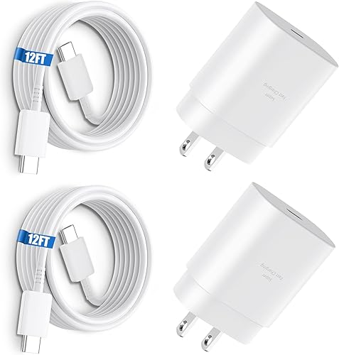 Cargador tipo C, cargador rápido USB C de 25 W, bloque de carga súper rápida y cable de carga de teléfono Android de 12 pies para Samsung Galaxy