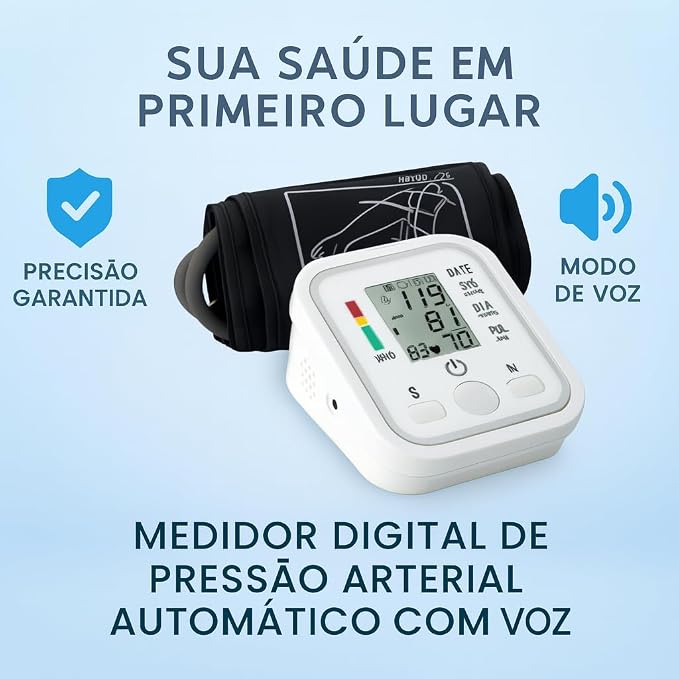 Monitor de pressão arterial digital com ícones de precisão garantida e modo de voz